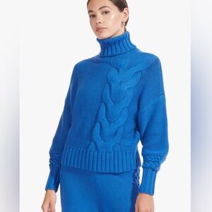 STAUD Blue Cable Knit Turtleneck Chunky Sweater sz Small Royal Blue